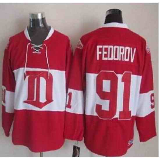 Detroit Red Wings #91 Sergei Fedorov Red Winter Classic CCM Throwback Stitched NHL Jersey